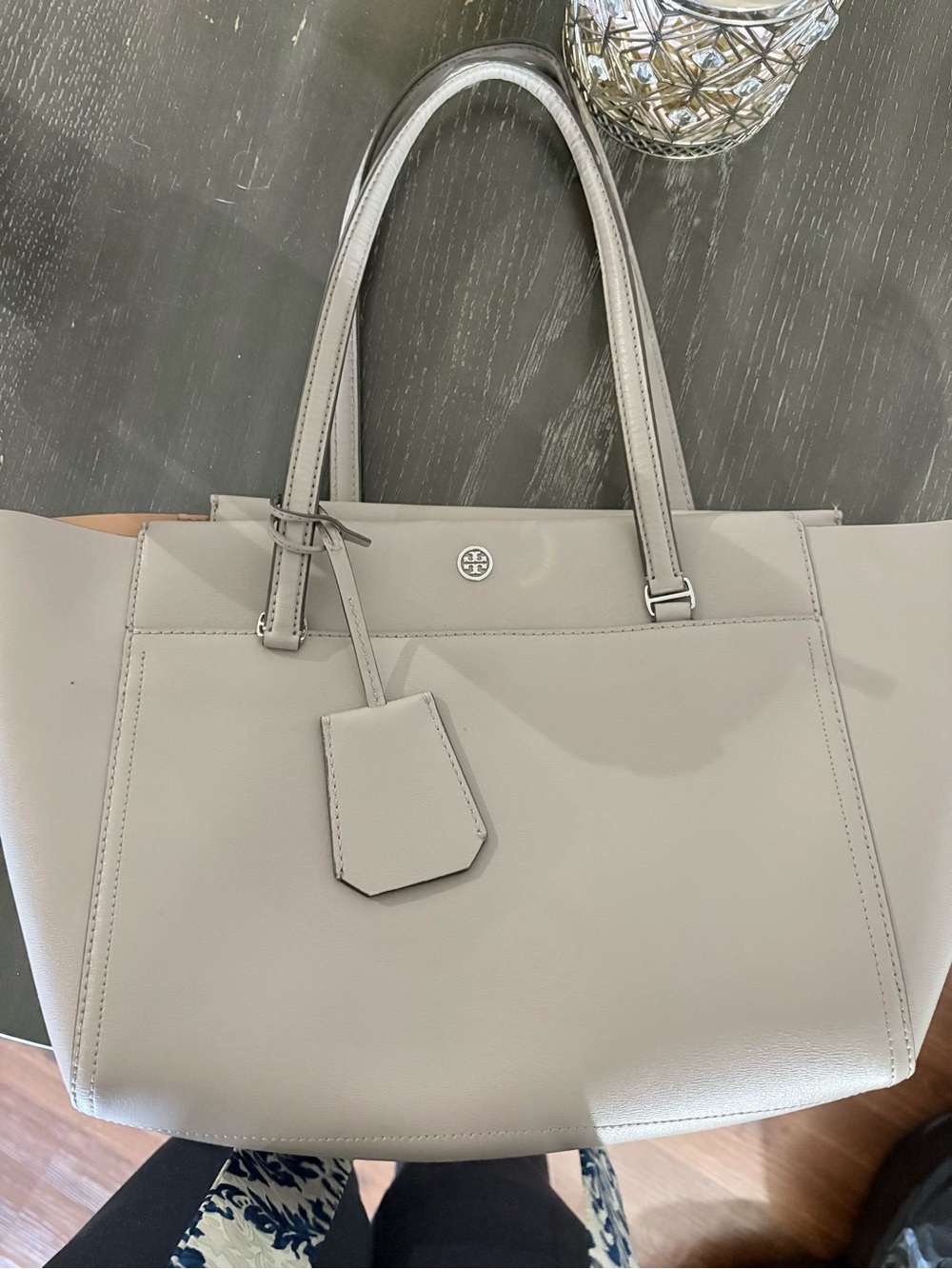 Tory Burch Grey Leather Tote with Front Pocket